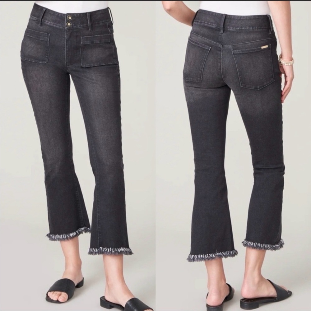 Spartina 449 Juliette Charcoal Wash High Rise Raw Hem Kick Flare Jeans ~ Sz 14